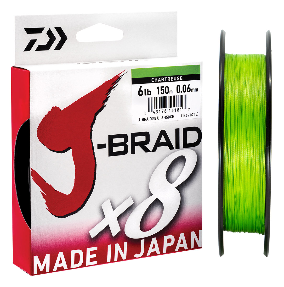 Daiwa J-Braid 8 Braid 0.06mm, 4,0kg/9,0lbs 150m chartreuse : :  Sports & Outdoors