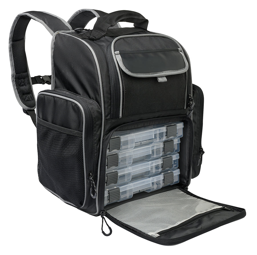 Silstar Fishing Backpack with 4 Tackle Boxes and Multiple Storage